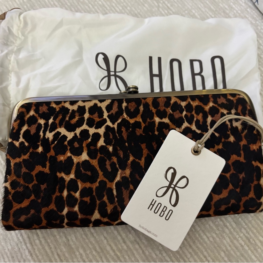 HOBO Leopard Print Clutch Wallet in Black and Brown
